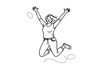 Dynamic Line Drawing of a Joyful Woman in Mid-Jump