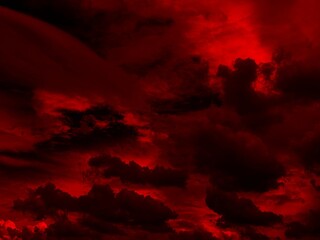  Dramatic red sky with black ominous clouds