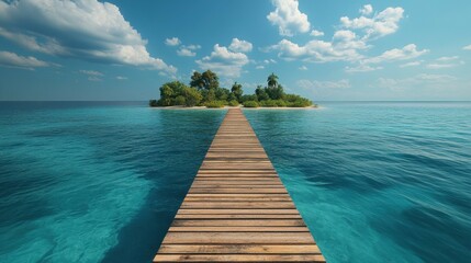 Naklejka premium A long wooden pier that extends out to a small island in the ocean