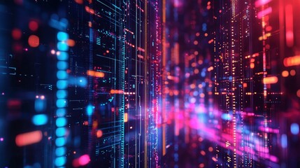 Colorful digital data stream in a high-tech environment