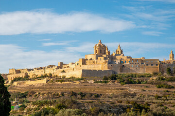 Fototapeta premium Mdina with the historical city wall Tramuntana Northern Republic of Malta