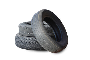 old worn damaged tires isolated on white background