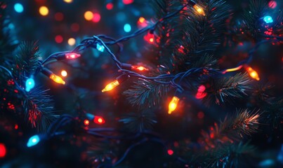 Christmas tree lights with a heatmap effect, showing warm reds around the brightest bulbs and cooler blues on the darker branches