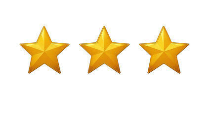 Three golden stars arranged in a row. transparent white background, png element.