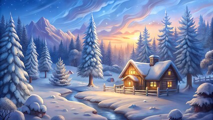 Fototapeta premium winter landscape with house