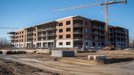 Obraz premium Unfinished multi-story building illuminated by sunlight