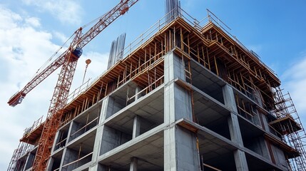 Naklejka premium Construction site with a rising multi-story building