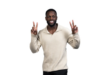 Fototapeta premium black man isolated on white background with victory sign