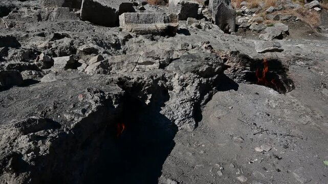 Natural flames emerge from rocks at Yanartas in Antalya&rsquo;s Olympos National Park, an ancient site with continuous fires fueled by natural gas.
