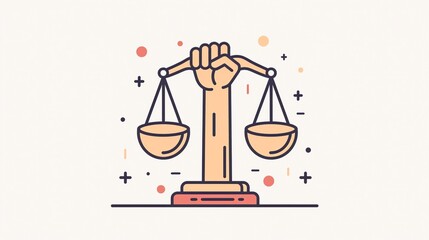 Hand holding scales of justice background image. Protecting human right with laws 2d illustration wallpaper picture backdrop. Judgement concept for business presentation corporate