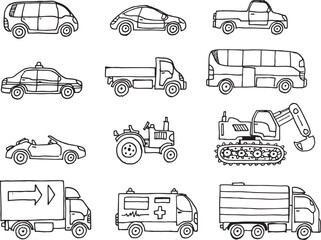 Cars doodles - hand drawn vector illustration on white background