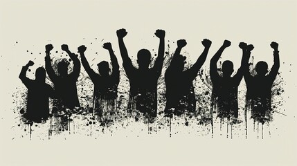Activists group raising hands silhouettes background image. Aggressive street protests 2d illustration wallpaper picture backdrop. Riot concept for business presentation corporate