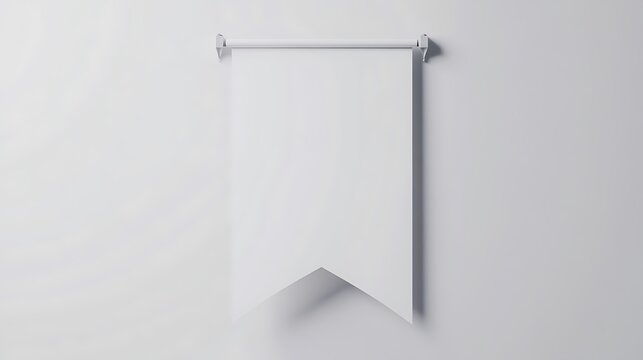 A white pennant or banner hangs from a wall.

