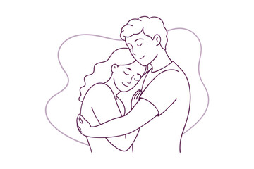 Romantic Line Art Embrace Between a Man and Woman in a Simple Drawing