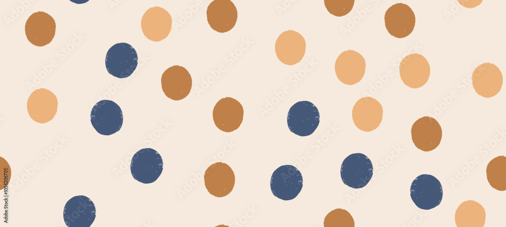 Poster Seamless vector pattern with irregular crayon dots and splotches in a retro polkadot style. Abstract beige background with a modern geometric design.