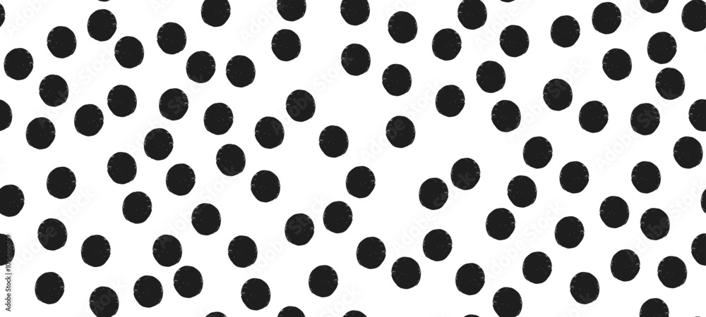 Poster Seamless vector pattern with irregular crayon dots and splotches on a black and white polka background.