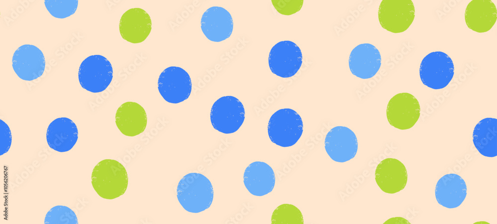 Poster Seamless vector pattern of irregular crayon dots and splotches with a grunge effect. Abstract polkadot design featuring chaotic blue and green spots.