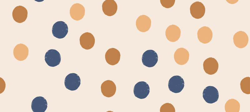 Seamless vector pattern with irregular crayon dots and splotches in a retro polkadot style. Abstract beige background with a modern geometric design.