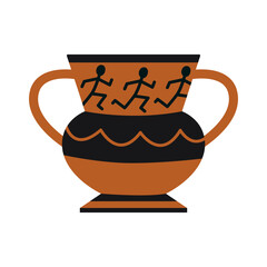 Funny Greek vase with painting. Modern vector illustration isolated on white background, hand drawn, flat design