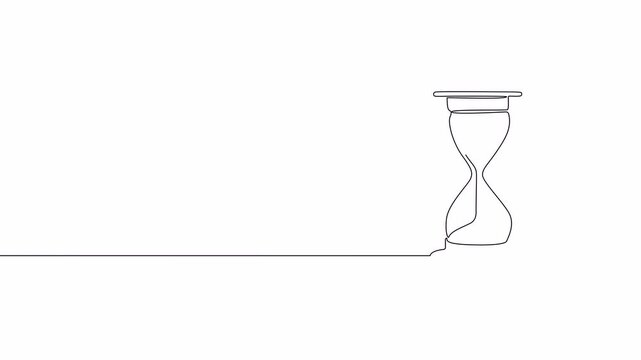 Video. One continuous editable line of hourglass illustration. Time management, business deadline concept. Animation on white background. 4K.