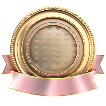 golden and pink laurel wreath with ribbon
