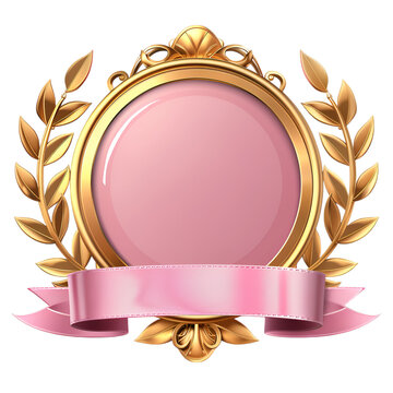 golden and pink laurel wreath with ribbon