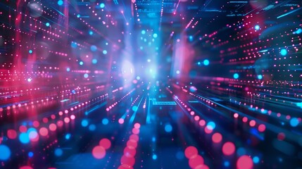 Fototapeta premium Glowing lines of data flow through cyberspace, creating a futuristic and technological scene with bright lights and bokeh effects