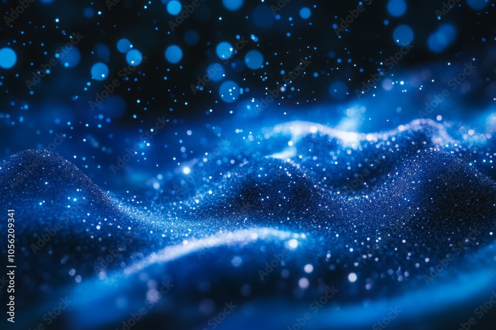 Wall mural experience the beauty of abstract blue waves illuminated by shimmering particles. this mesmerizing i