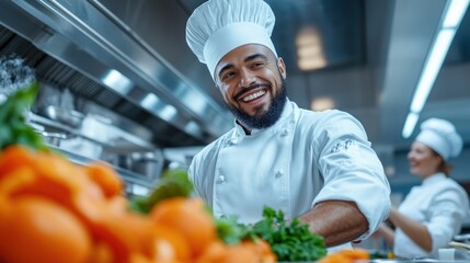 International chefs from various ethnic backgrounds preparing dishes in a restaurant kitchen, illustrating the richness of culinary diversity