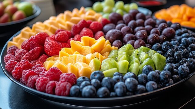 Colorful fruit platter displayed at a summer gathering, featuring a variety of fresh fruits
