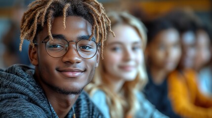 Students working together on a group project in a classroom, representing the learning and collaboration process in education