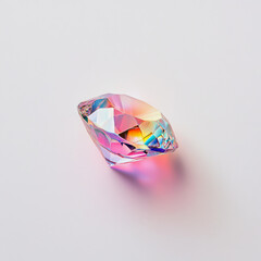 A brilliant and colorful diamond glimmers with vibrant hues on a soft, neutral background showcasing its unique cut and clarity