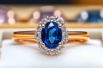 This image showcases a stunning oval sapphire ring set in a rose gold band, surrounded by brilliant diamonds, perfect for an elegant and timeless look.