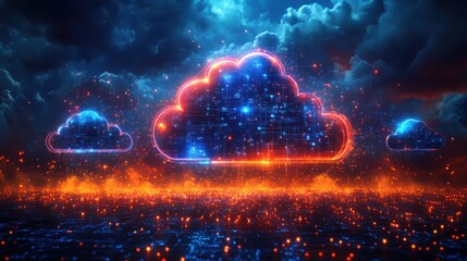 A cloud with glowing lights floating over a city