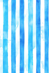 Vertical Stripes pattern, watercolor paintbrush lines, summer blue.