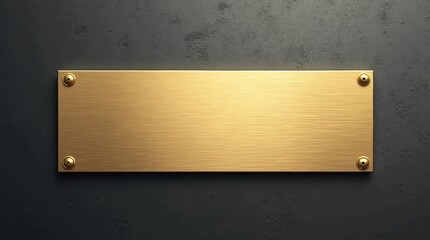 Empty gold or brass nameplate mockup with a brushed rectangular design, gold, brass, nameplate, mockup, empty, rectangular, brushed