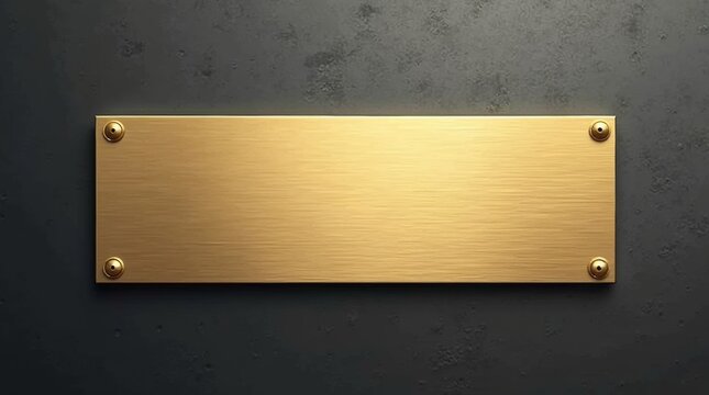 Empty gold or brass nameplate mockup with a brushed rectangular design, gold, brass, nameplate, mockup, empty, rectangular, brushed