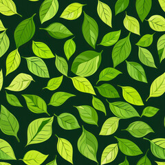 Obraz premium Vertical Tea leaves pattern background. green leaves vector pattern background. Green tea leaf seamless pattern.