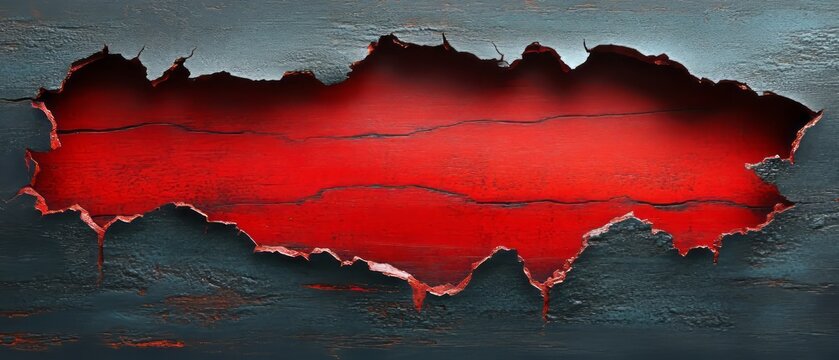 Red ripped paper strips with torn edges isolated on a black background
