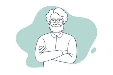 Artistic Line Illustration of an Older Bearded Hipster Guy with Arms Crossed