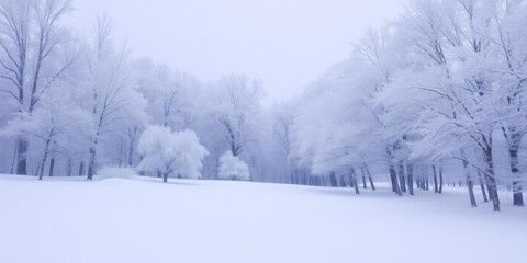 Obraz premium Winter landscape with snow-covered trees and soft white snow drifting down from the sky, snow, coldness