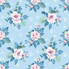 A Beautiful Vintage Floral Pattern Set Against a Charming Blue Background That Features Lovely Flowers and Designs