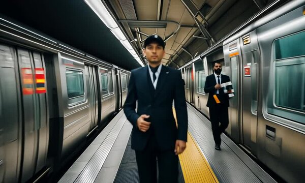 Inside the Tokyo subway.