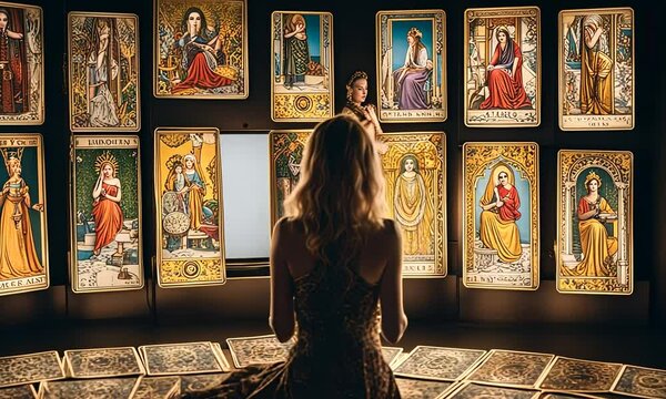 Tarot woman on TV. Tarot show on TV.