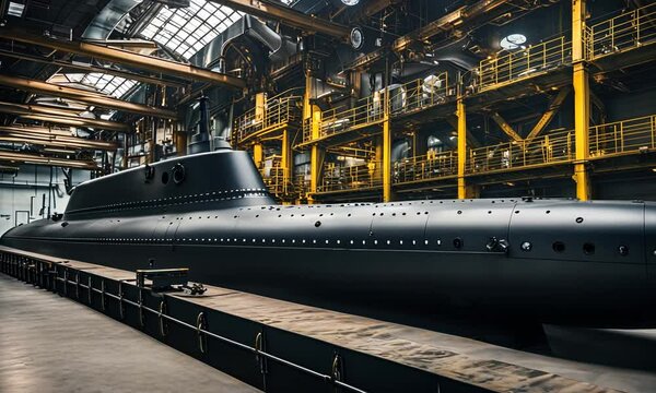 Submarine in a shipyard.