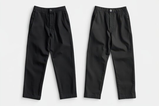 Black chinos front and back view on white background