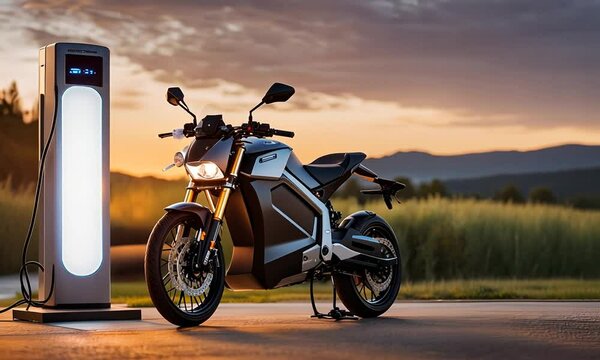 Electric motorcycle charging in an EV Charger.