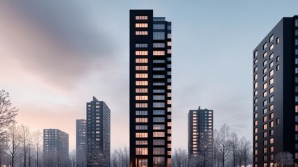 Obraz premium Winter landscape with urban view of city skyline during daytime