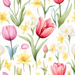 Obraz premium This is a Vibrant Tulip Floral Pattern featuring Soft Colors, perfect for creating Elegant Designs and artwork