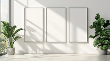 Minimalist Interior with Empty Frames and Sunlight